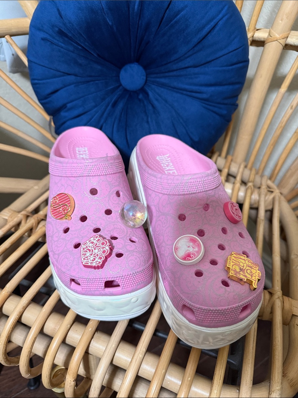 Wicked CROCS Pink Platform Clogs with Decorative Charms